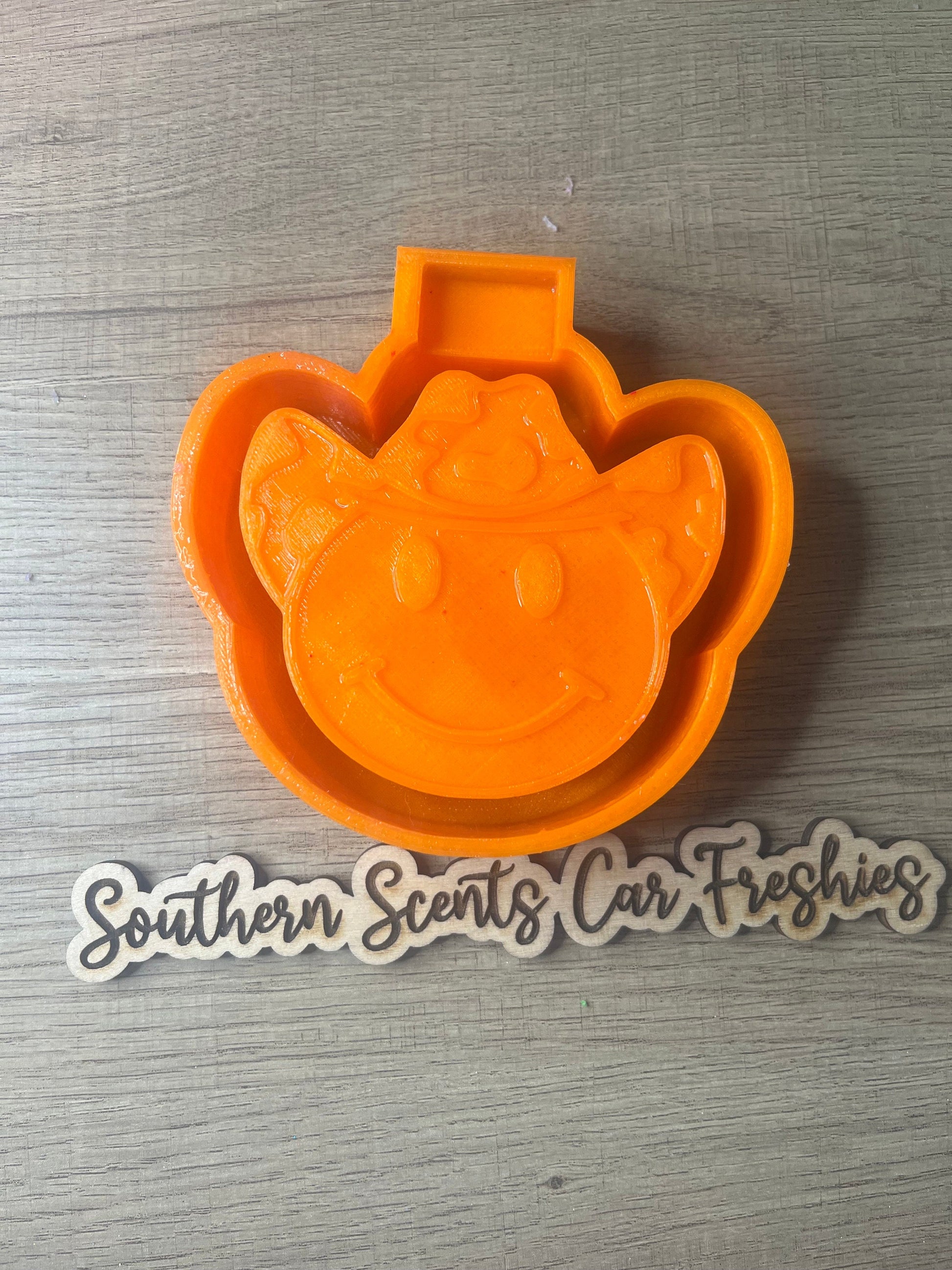 Smiley face with cow print cowboy hat silicone mold